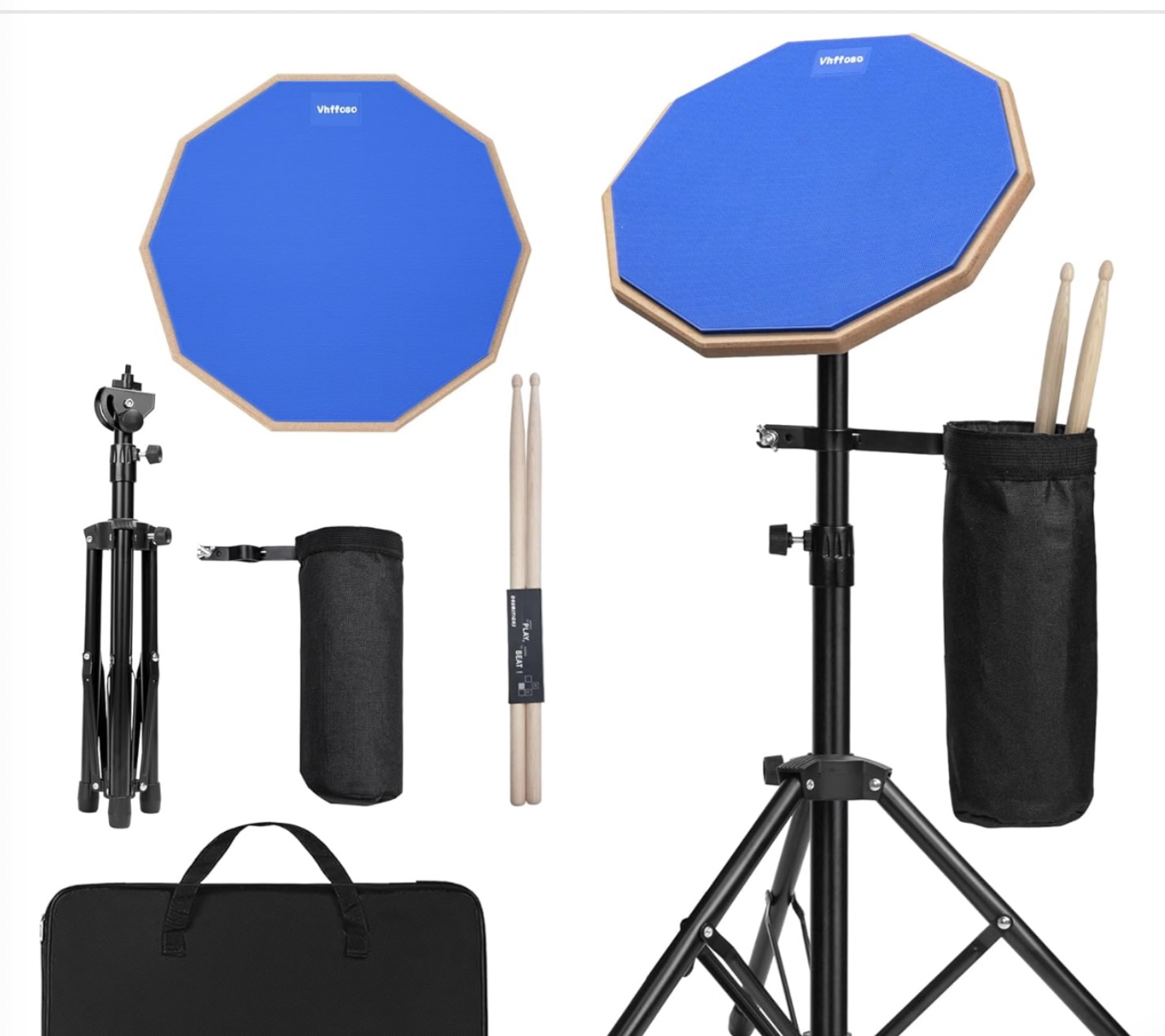 12-inch play drum pad with stand and sticks